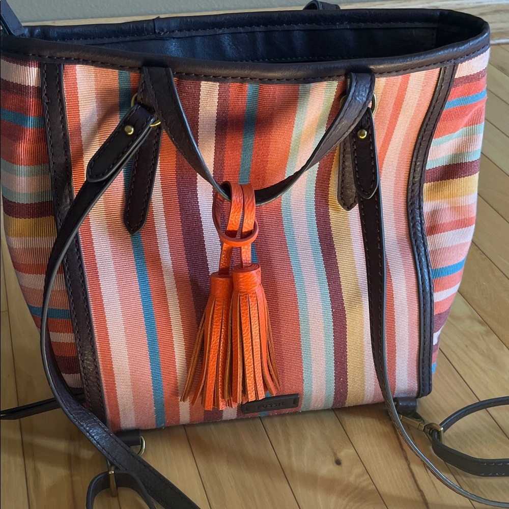 Fossil Striped Multicolor Tote Bag Backpack